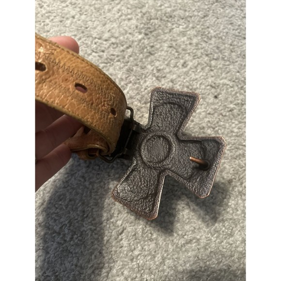 TONY LAMA brown leather belt 36 unisex‎ western cross heavy cowboy Cowgirl - Picture 4 of 7